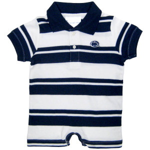 navy and white striped rugby romper with Penn State Athletic Logo